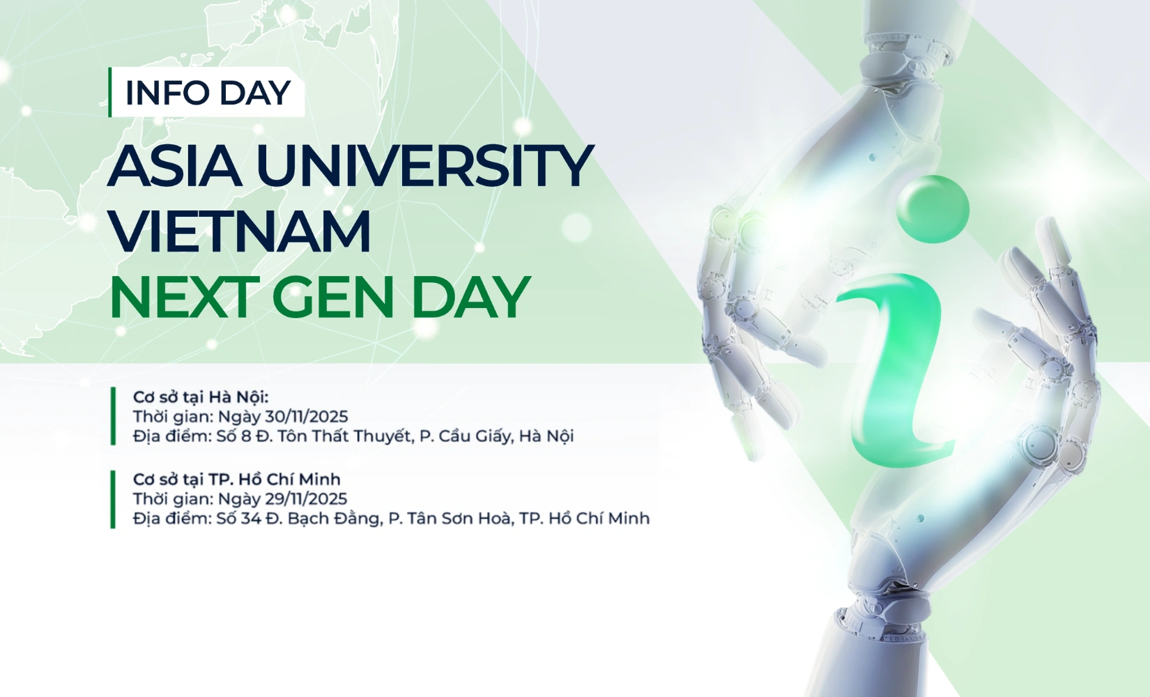 Tháng 11 này, Asia University Vietnam khởi động chuỗi sự kiện Info Day "Asia University Vietnam Next Gen Day" ở 2 cơ sở Hà Nội và TP. Hồ Chí Minh