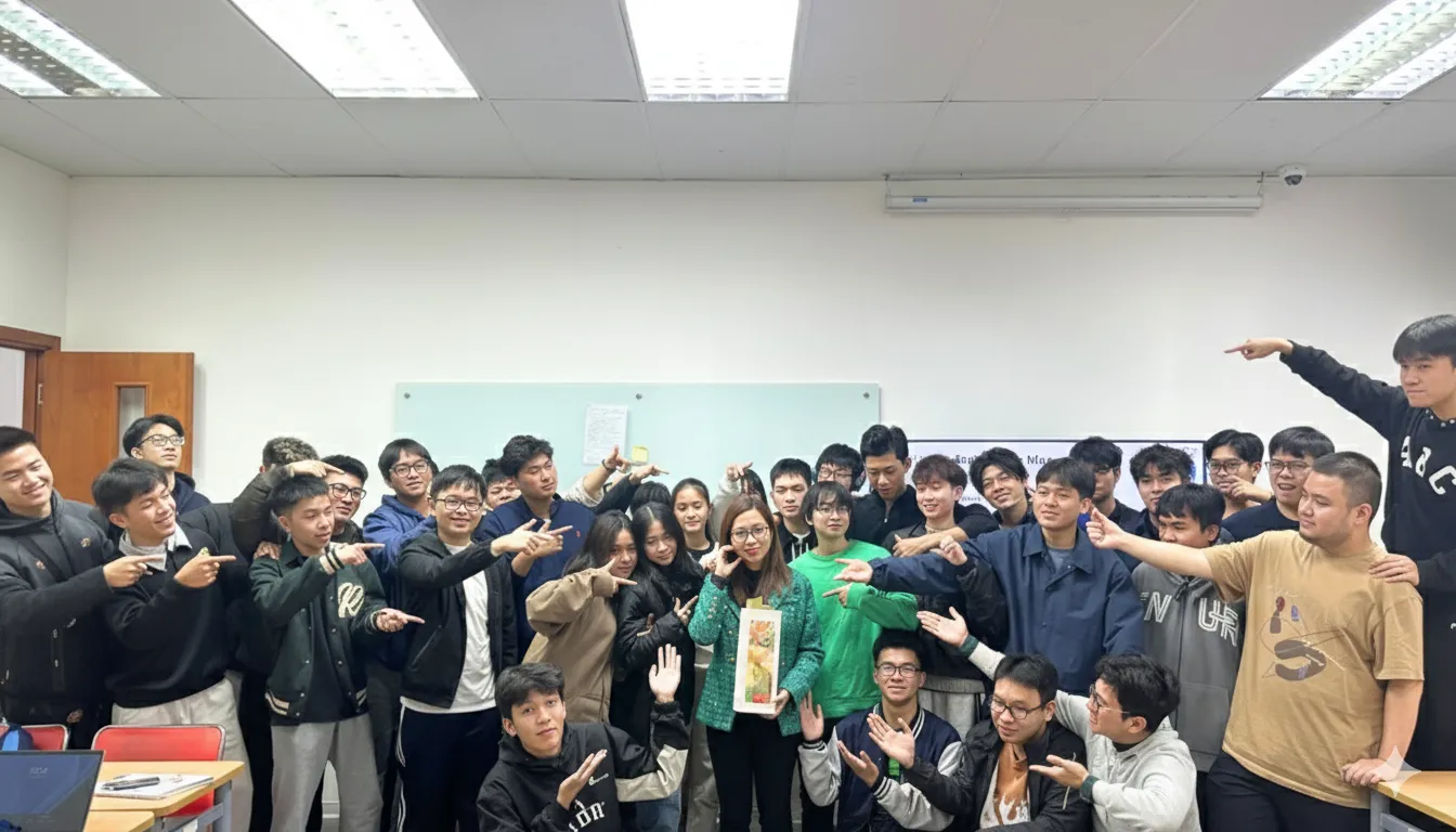 TS. Lê Thị Hồng Duyên chụp ảnh cùng sinh viên Asia University Vietnam nhân Ngày Nhà giáo Việt Nam