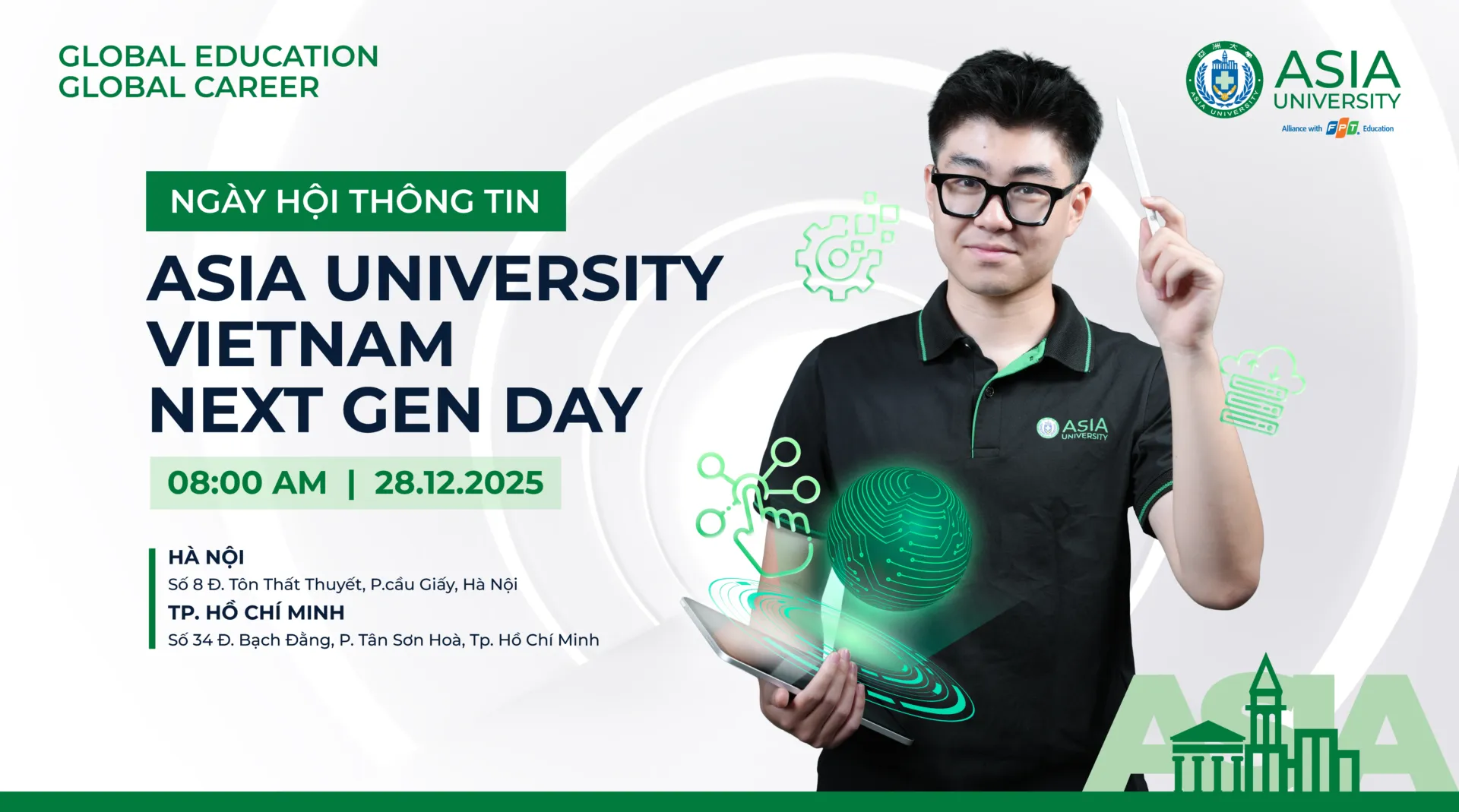 Info Day "Asia University Vietnam Next Gen Day" diễn ra vào ngày 28/12/2025 tại 2 cơ sở của Hà Nội và TP. Hồ Chí Minh