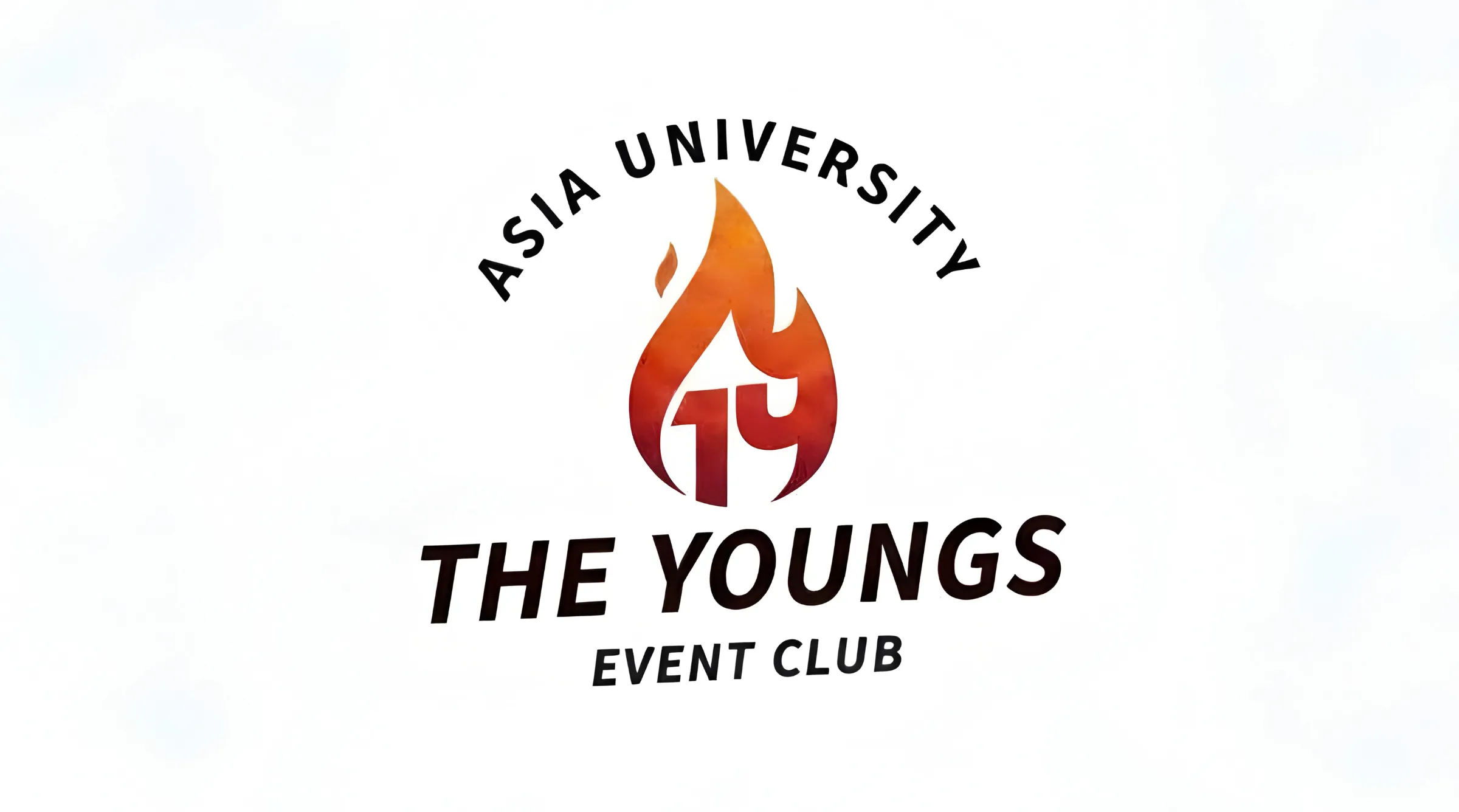 Logo The Youngs Event Club – Asia University Vietnam với biểu tượng ngọn lửa làm trung tâm, thể hiện tinh thần nhiệt huyết, chủ động và sẵn sàng “cháy” hết mình trong mỗi sự kiện
