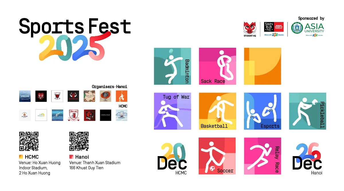 Sports Fest 2025 được tổ chức cho sinh viên tại 2 cơ sở Hà Nội và TP. Hồ Chí Minh của Asia University Vietnam