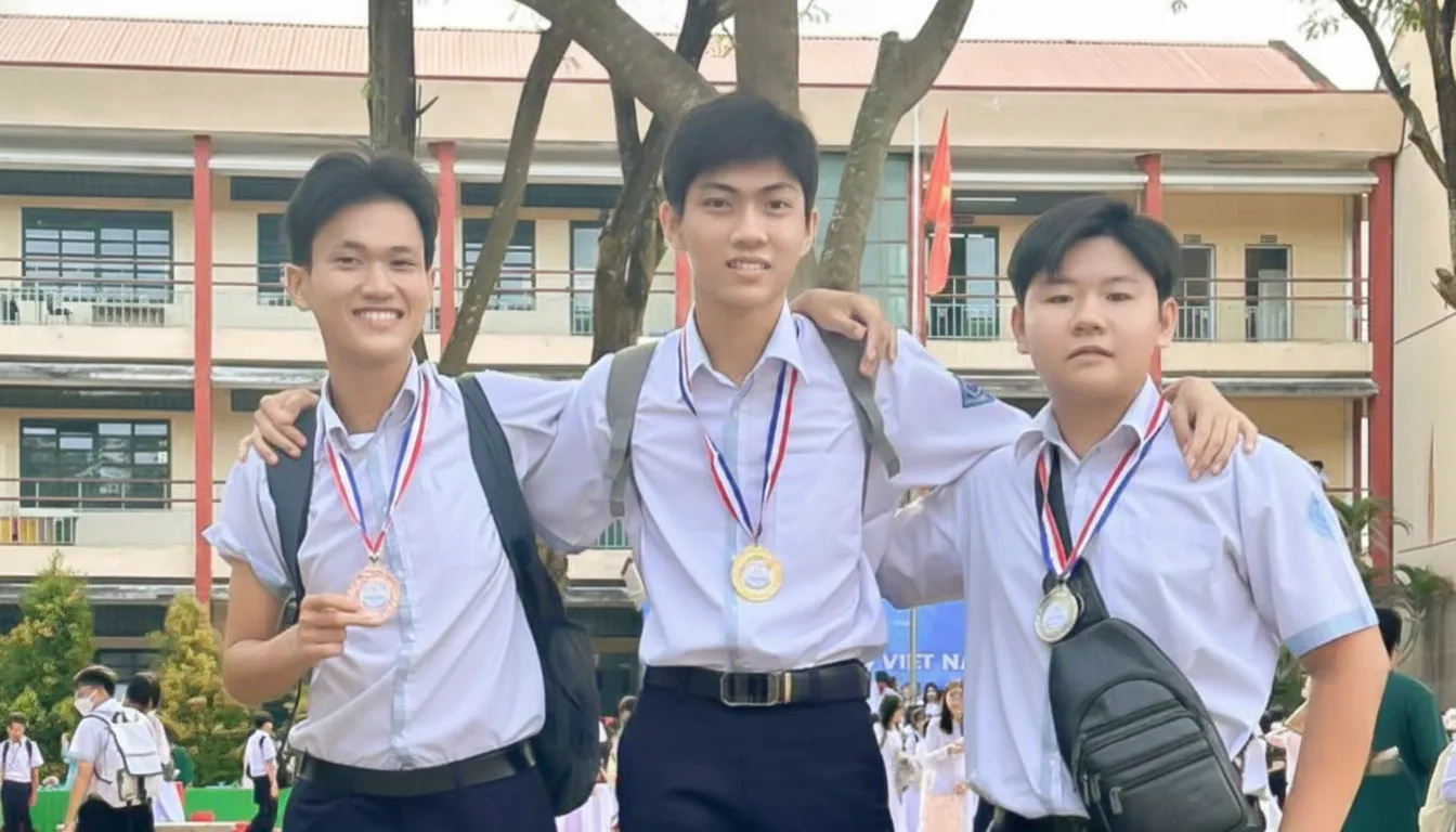 Trần Quang Minh (ngoài cùng bên trái) giành học bổng bán dẫn của Asia University Vietnam