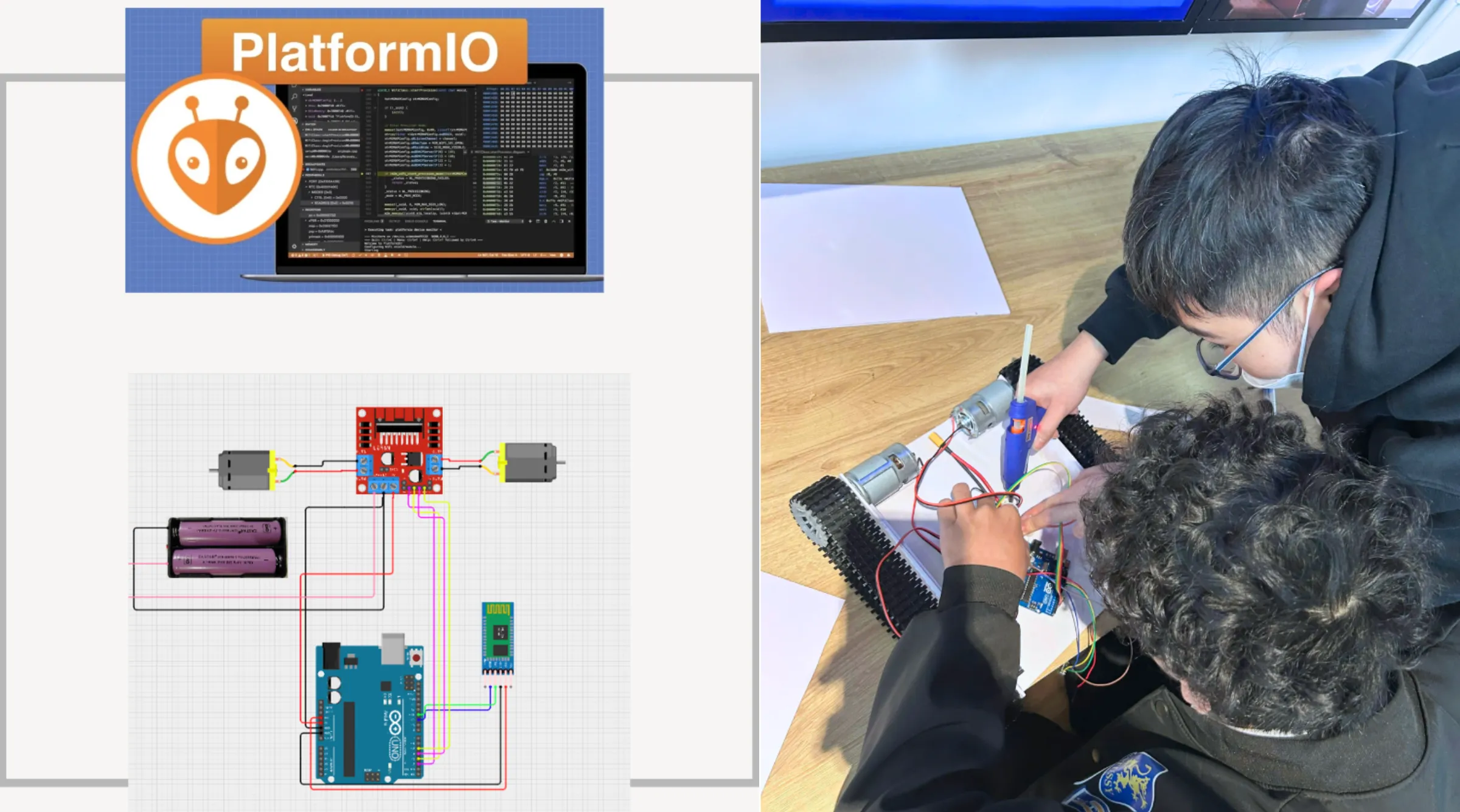 Sinh viên lắp ráp và thử nghiệm Hazard Robot, kiểm tra hệ thống bánh xích, động cơ và mạch điều khiển trong quá trình hoàn thiện mô hình