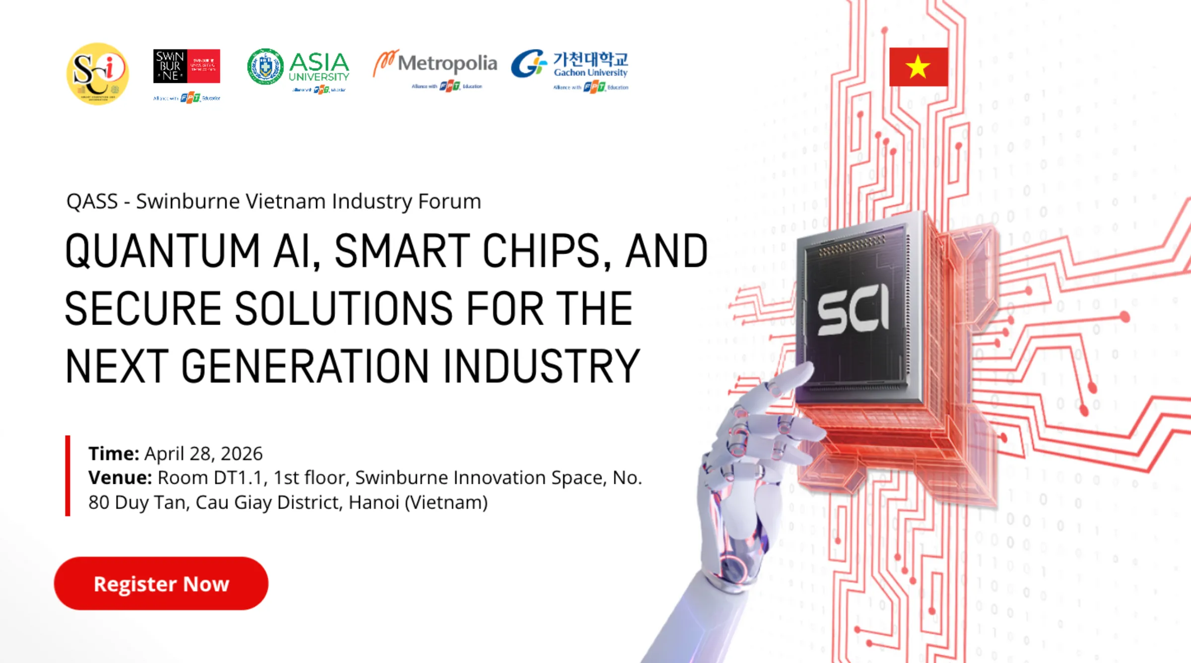 Hội thảo doanh nghiệp về AI lượng tử, chip thông minh và an ninh mạng do Asia University Vietnam đồng tổ chức, diễn ra ngày 28/04/2026 tại Hà Nội