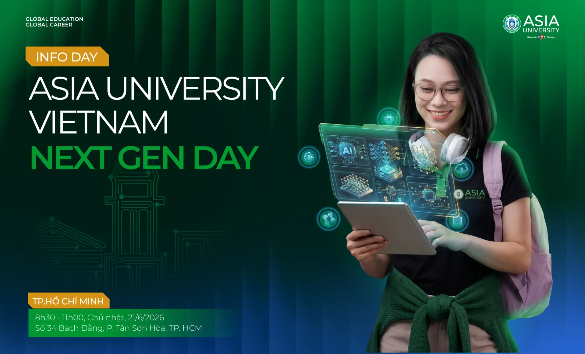 Ngày 21/06/2026, Asia University Vietnam tổ chức Info Day "Asia University Vietnam Next Gen Day" tại cơ sở TP. HCM.