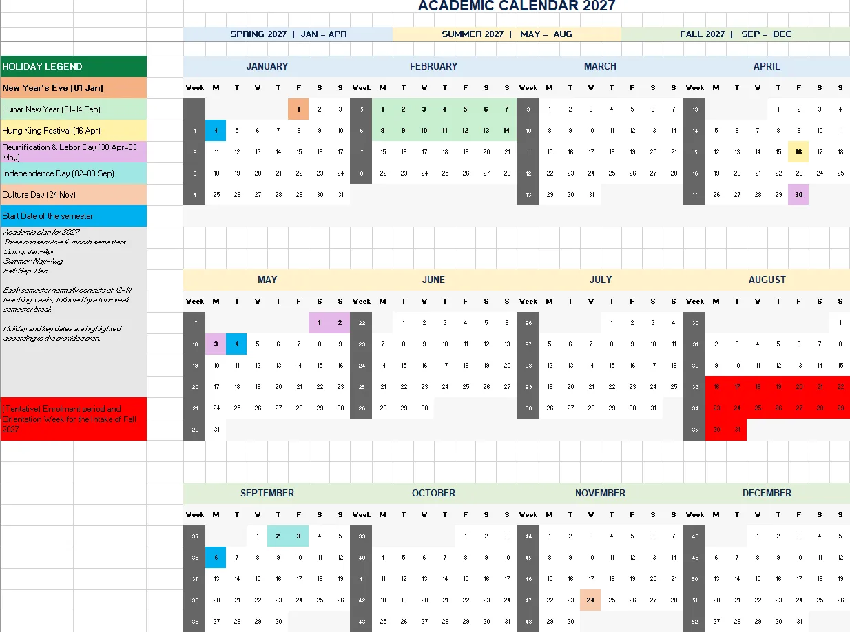 Academic Calendar 2027